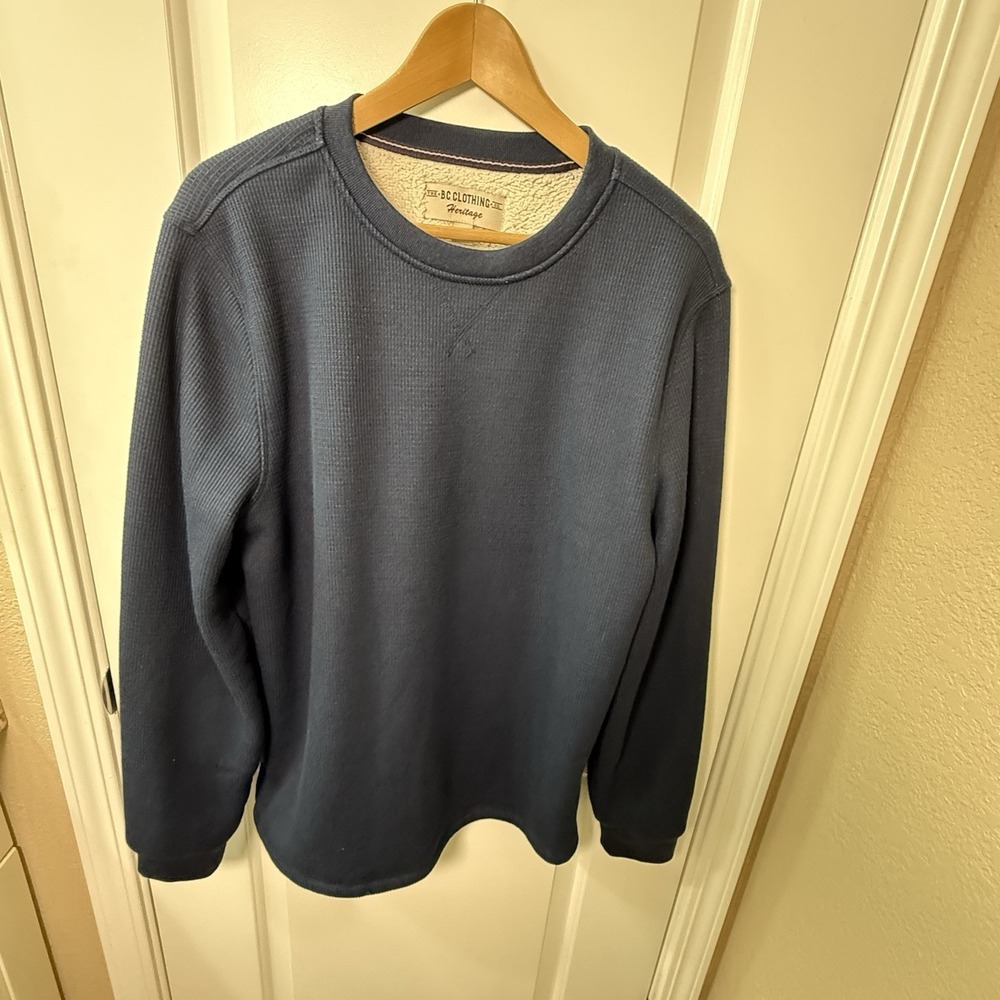 B.C. Clothing Heritage Waffle Knit Sherpa Lined Crew Neck‎ Pullover Men's M